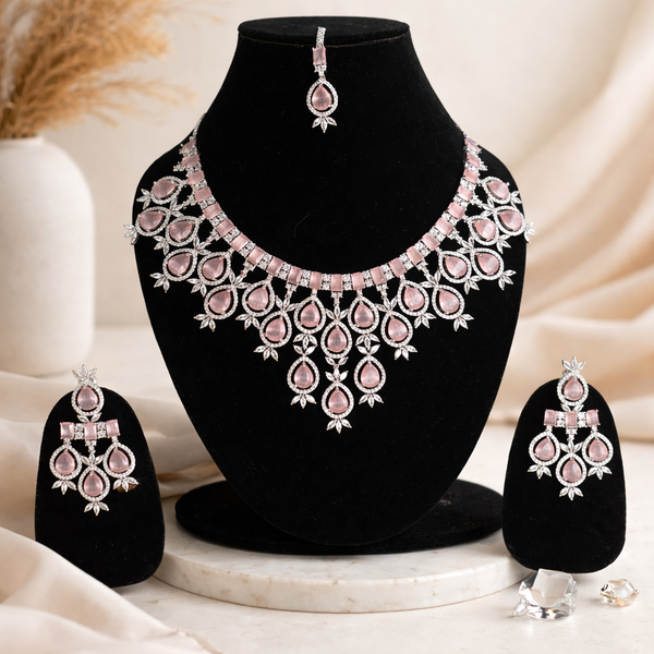 Blush Pink Teardrop Necklace & Earring Set