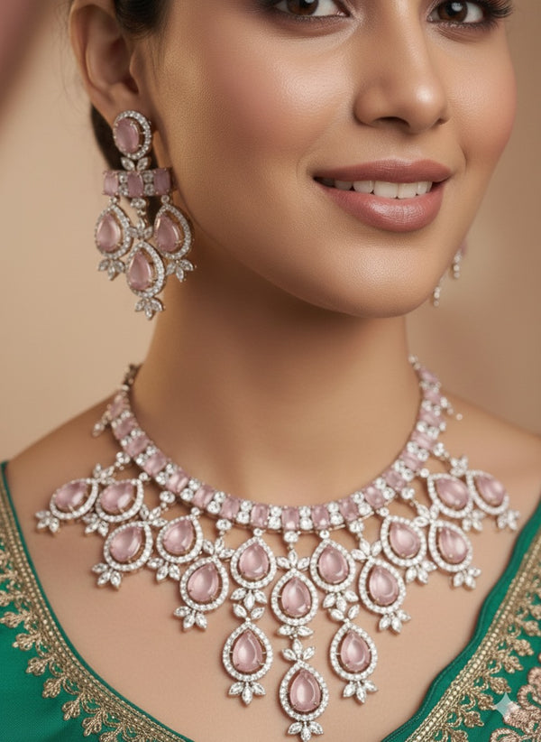 Blush Pink Teardrop Necklace & Earring Set