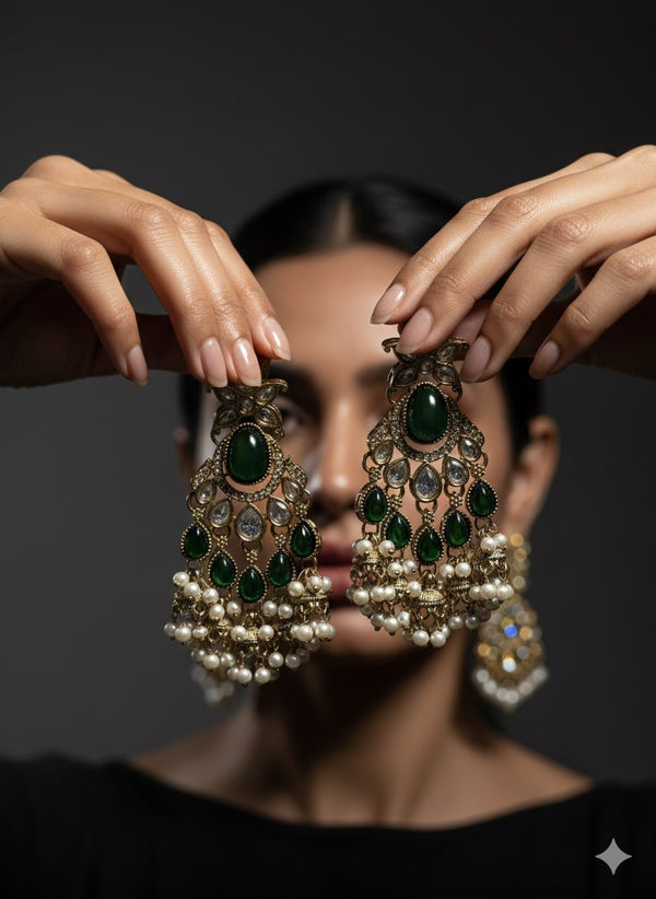 PRASSHA “Zoya Emerald” Chandelier Earrings