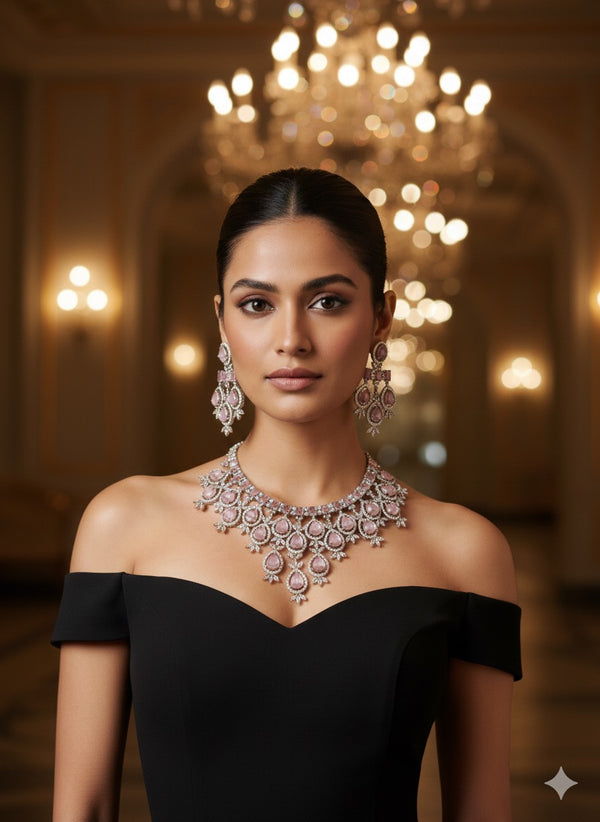 Blush Pink Teardrop Necklace & Earring Set