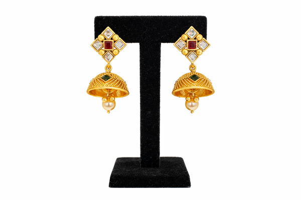 Kundan Pearl Choker Necklace Set with Matching Jhumkas